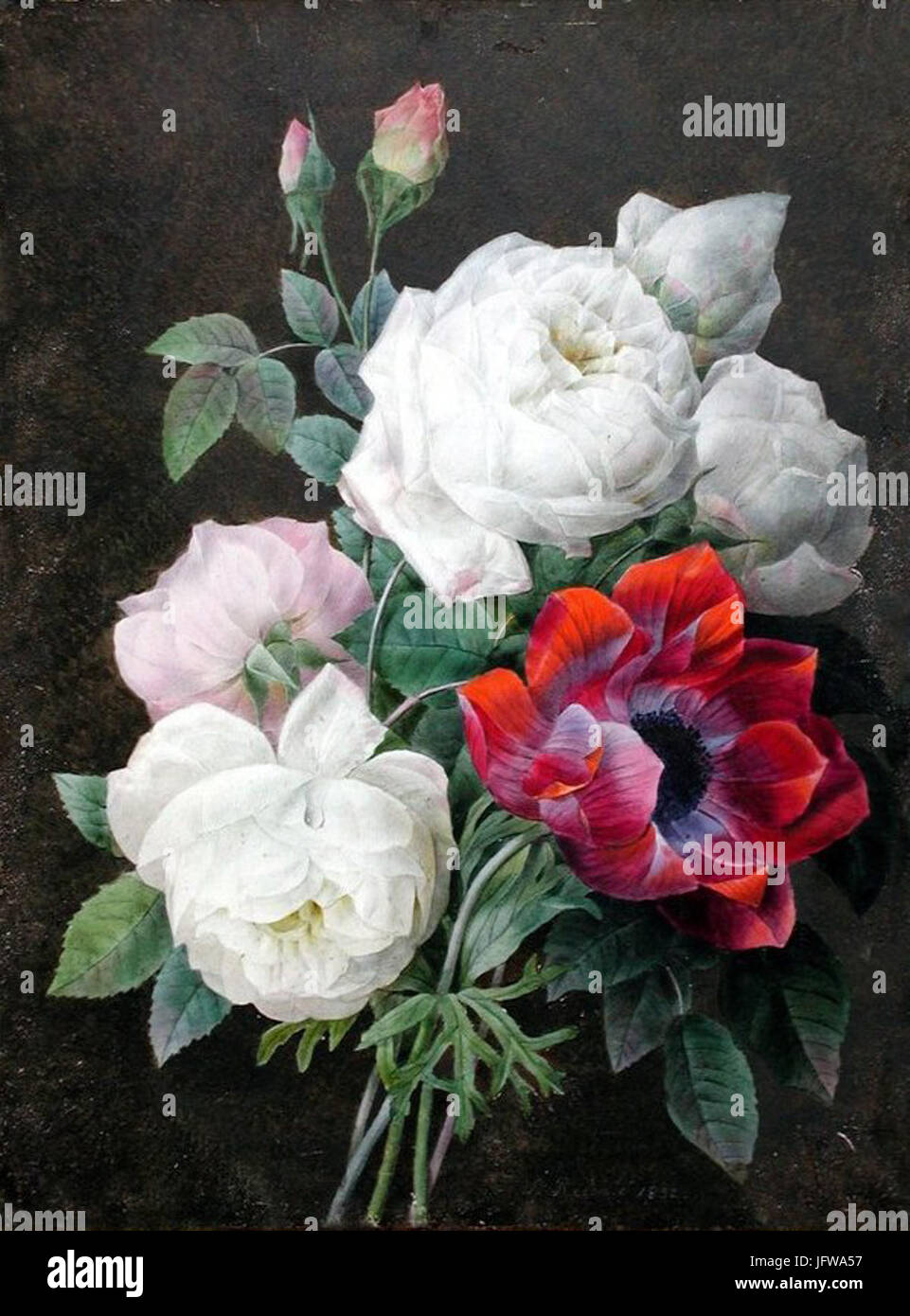 Bouquet de roses avec un Anenome par Pierre-Joseph Redouté Banque D'Images