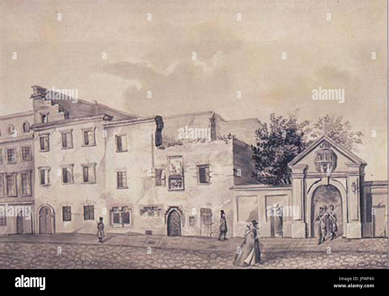 Iurisperitorum zwana Bursa Długosza w Krakowie na ul. Grodzkiej przy Gmachu św. Zburzona p w 1840 r. Banque D'Images
