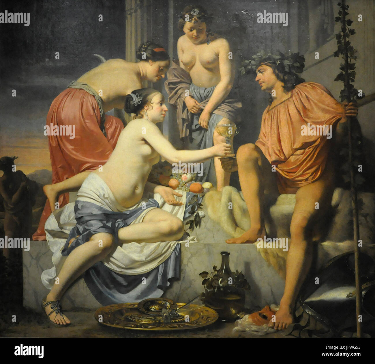 Caesar van Everdingen (ca.1617-1678) - Nimfen vous proposons de jonge Bacchus wijn, fruits en bloemen aan - Musée Kunstpalast Düsseldorf 15-08-2012 14-58-39 Banque D'Images