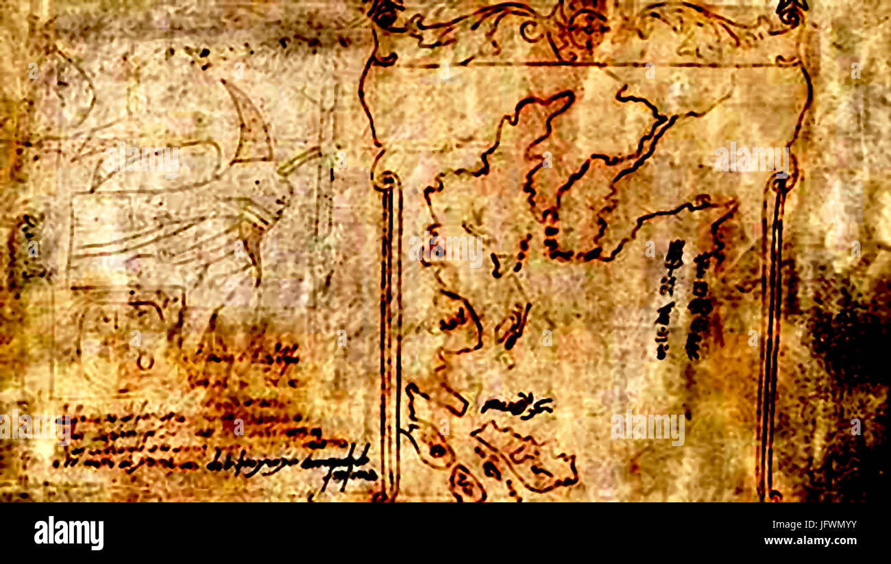 Carte de Marco Polo montrant le détroit entre l'Asie et l'Alaska Banque D'Images