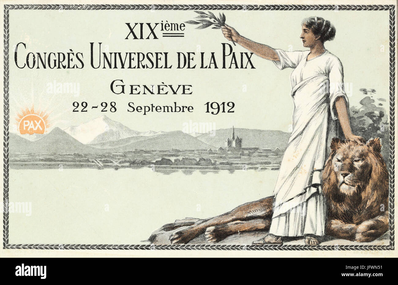 Carte postale du XIXème Congrès universel de la Paix à Genève Banque D'Images
