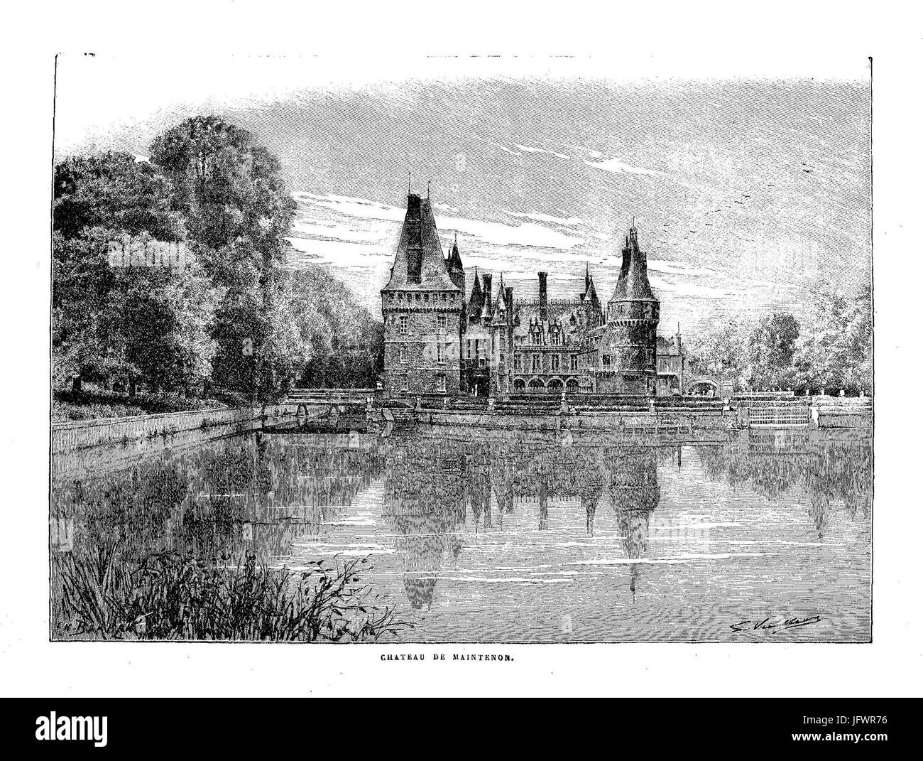 Château de Maintenon-gravureXIXe Banque D'Images