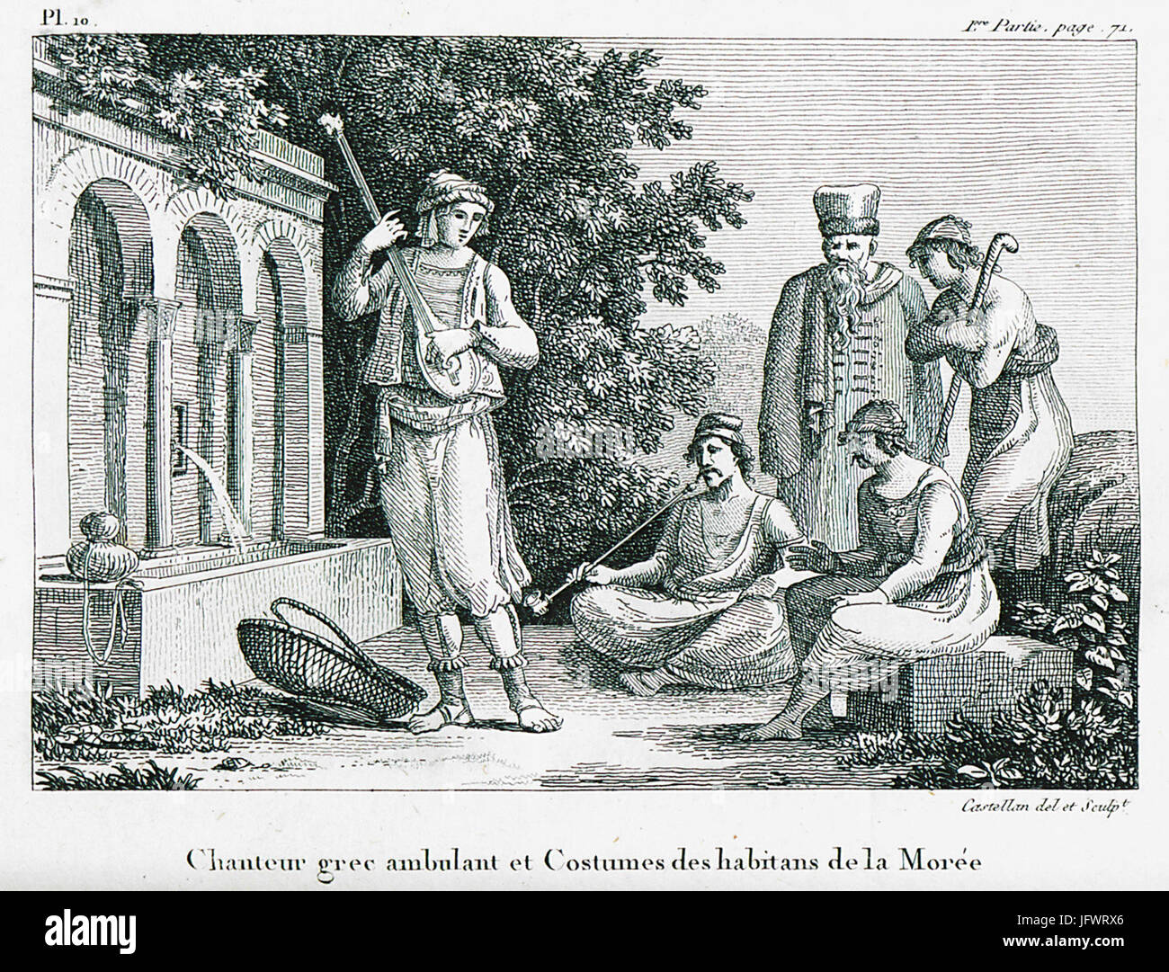Chanteur grec ambulant et costumes des habitans de la Morée - Castellan Antoine-laurent - 1808 Banque D'Images