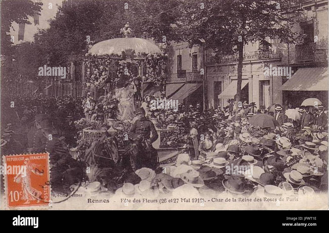 Char de la reine des roses de Paris - Rennes Fête des Fleurs et 26 mai 1912 Banque D'Images