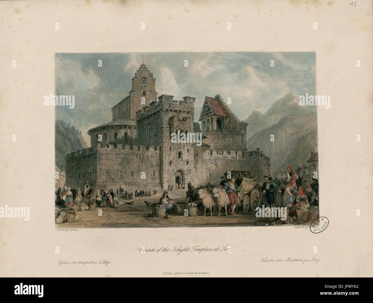 Église des Templiers, à Luz  = Eglise des Templiers, à Luz  = Kirche der Malteser, zu Luz - Fonds Ancely - B315556101 UN ALLOM 2011 Banque D'Images