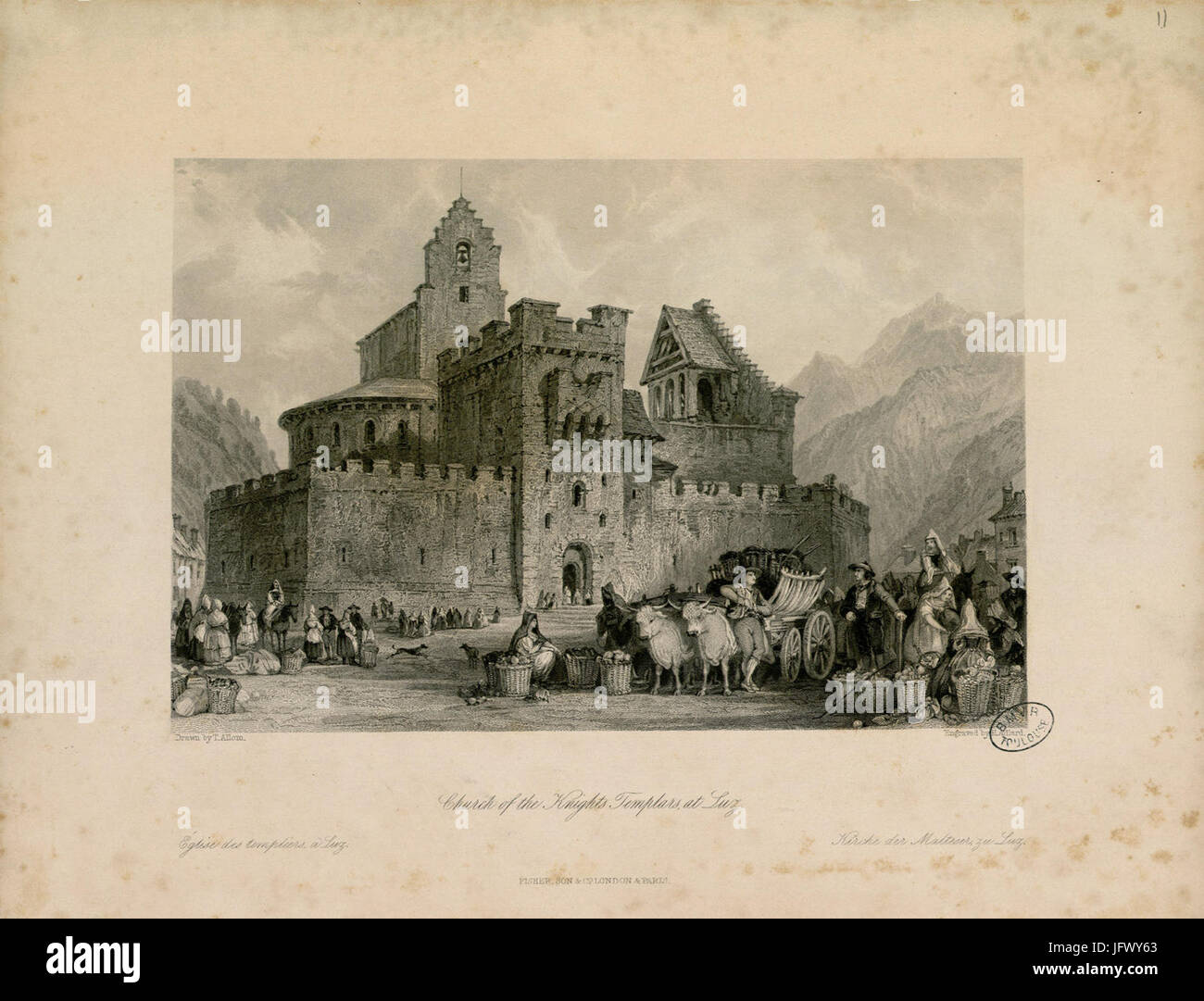 Église des Templiers, à Luz  = Eglise des Templiers, à Luz  = Kirche der Malteser, zu Luz - Fonds Ancely - B315556101 UN ALLOM 1011 Banque D'Images