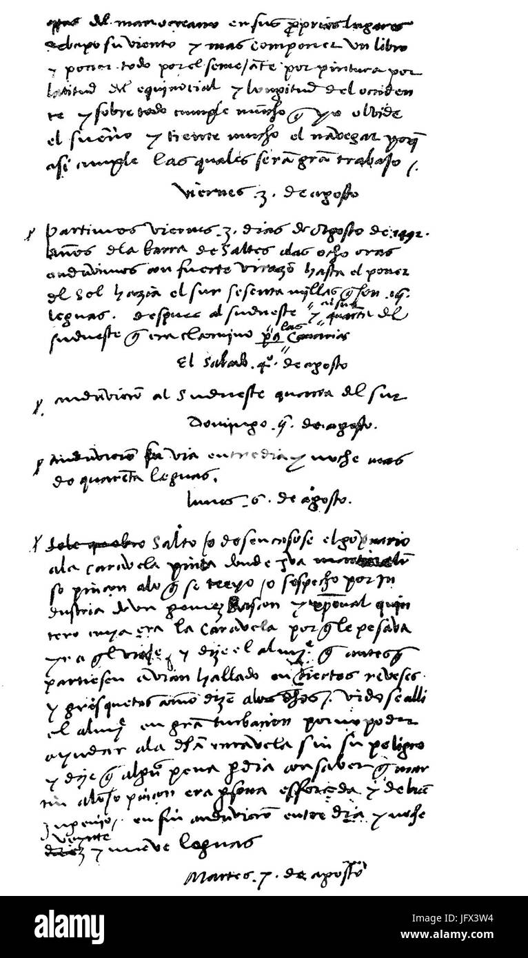 Copie de l'abrégé de Colomb journal par Bartolomé de las Casas Banque D'Images