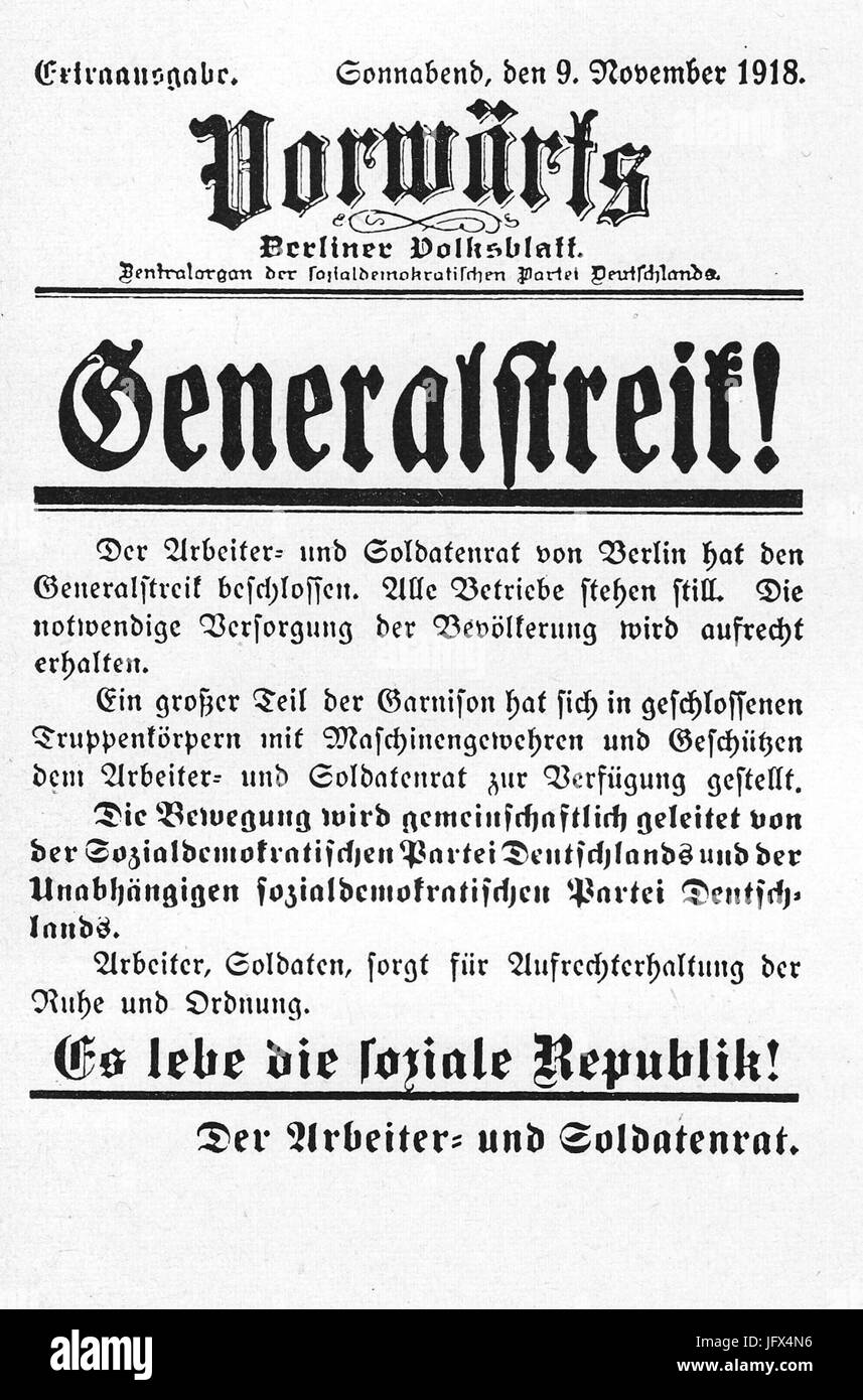 Ausgabe des Vorwärts vom 9. Novembre 1918 Banque D'Images