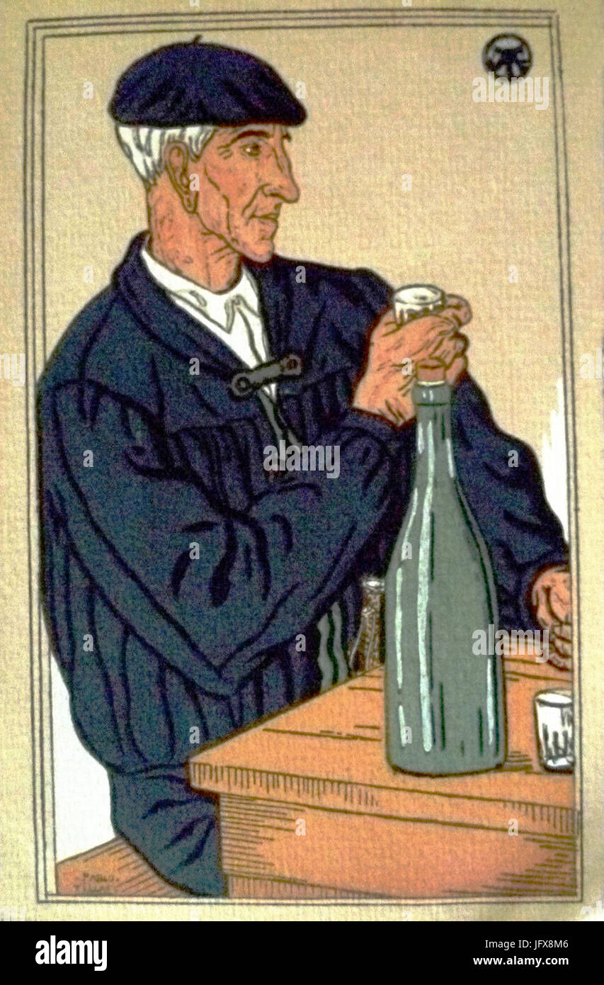 Fils dégustant vin Basque Banque D'Images