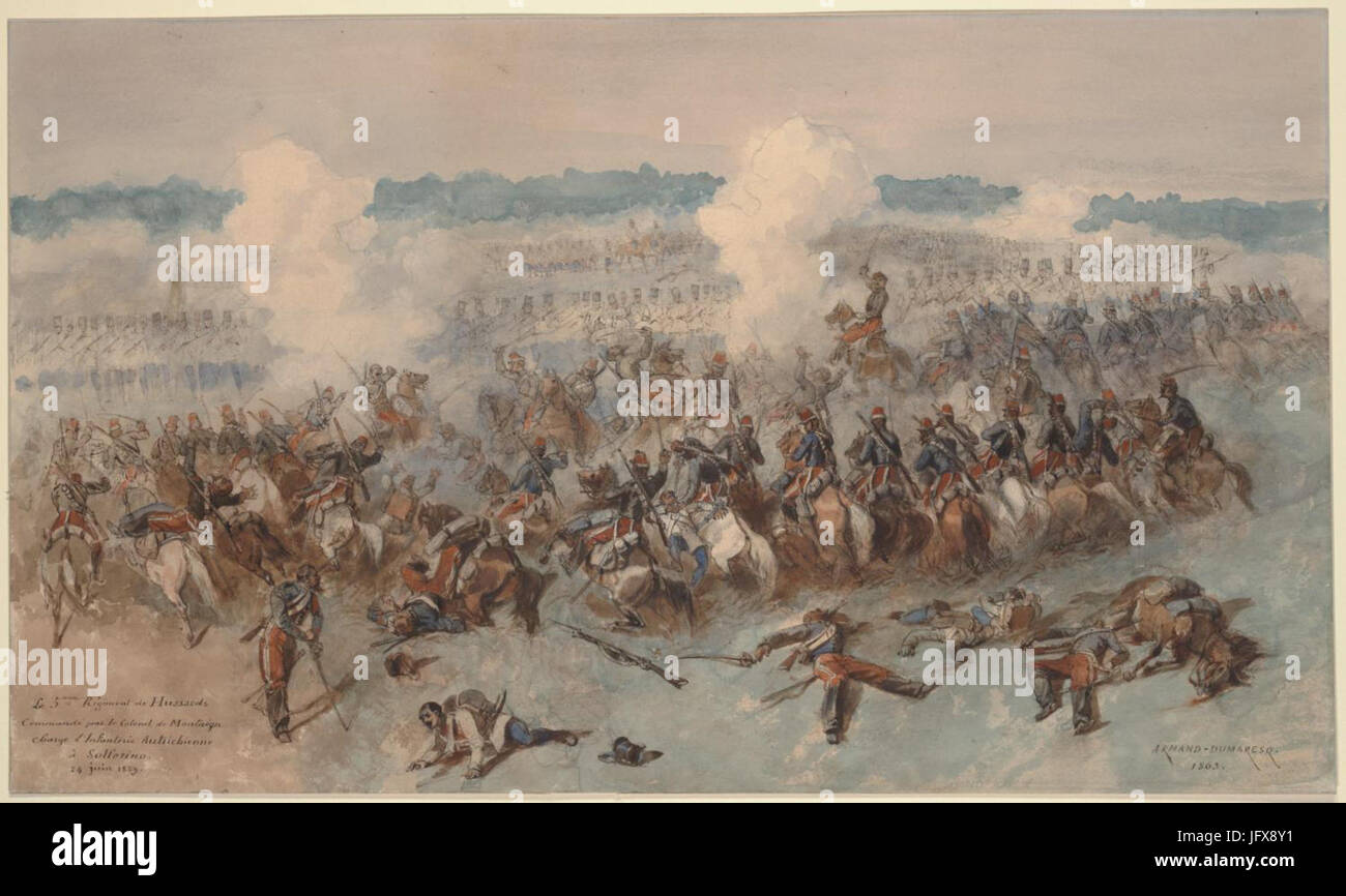 Battaglia di Solferino carica del 5° Reggimento Ussari francese Banque D'Images