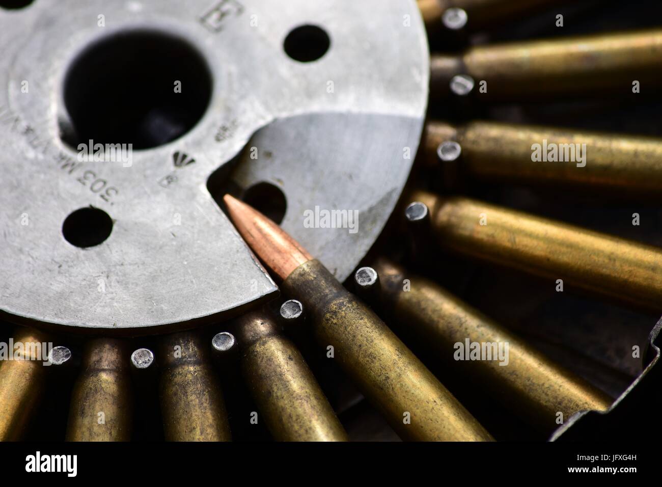 Tambour de munition d'une mitrailleuse Lewis exposé au festival Flywheel 2017 au Bicester Heritage Banque D'Images