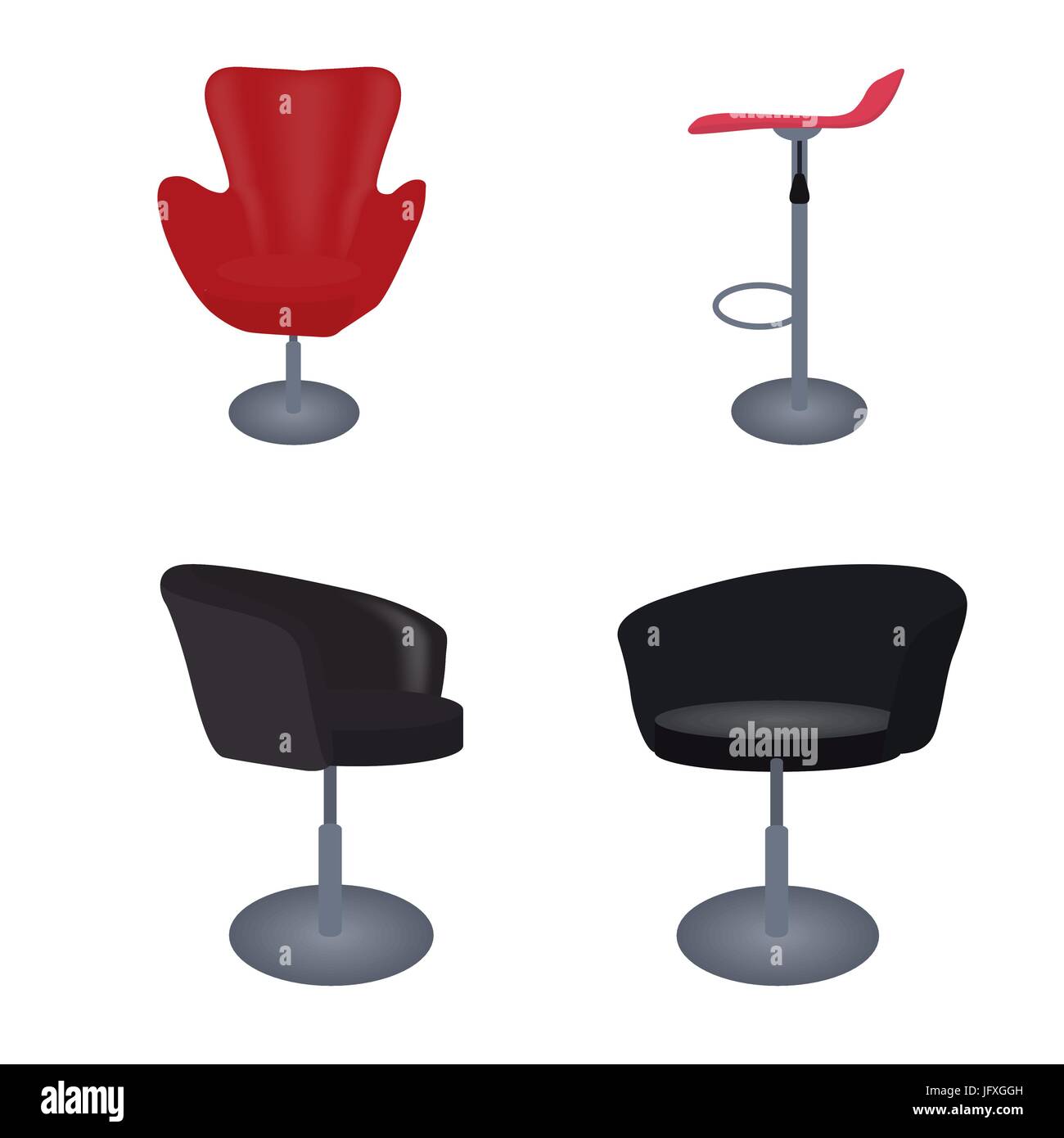 Ensemble de meubles modernes et anciens de confortables chaises et tabouret de bar. Vector Illustration. EPS10 Illustration de Vecteur