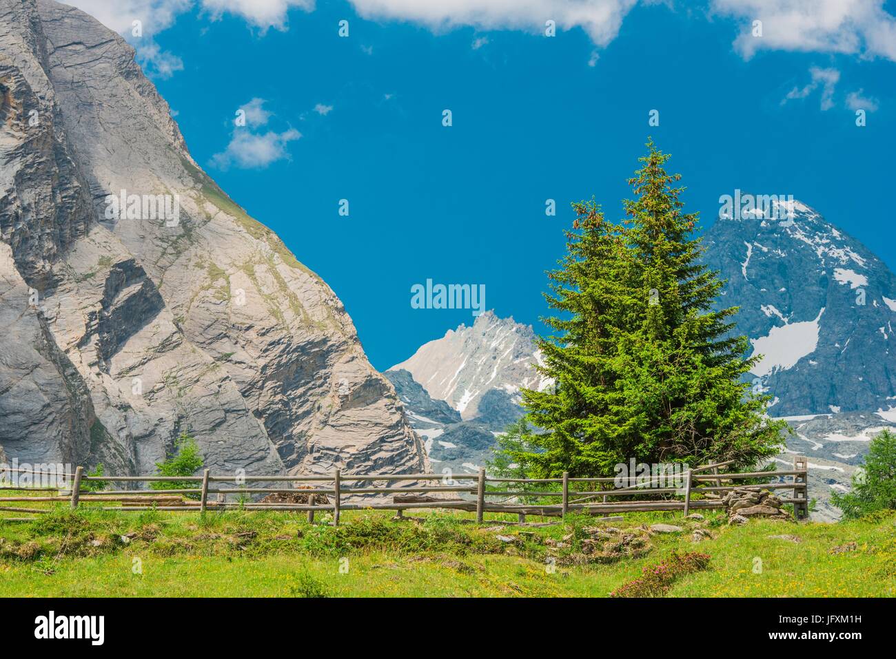 Lieu alpin pittoresque. La plus haute montagne d'Autriche Grossglockner en arrière-plan. Paysages d'été. Glockner Groupe Gamme de Hohe Tauern. Banque D'Images