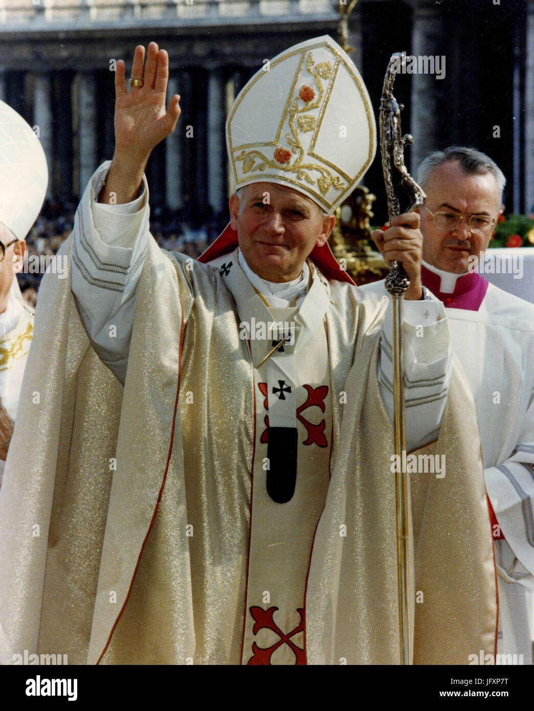 Karol Wojtyla, le Pape Jean Paul II les fidèles de vœux, Cité du Vatican 1980 Banque D'Images