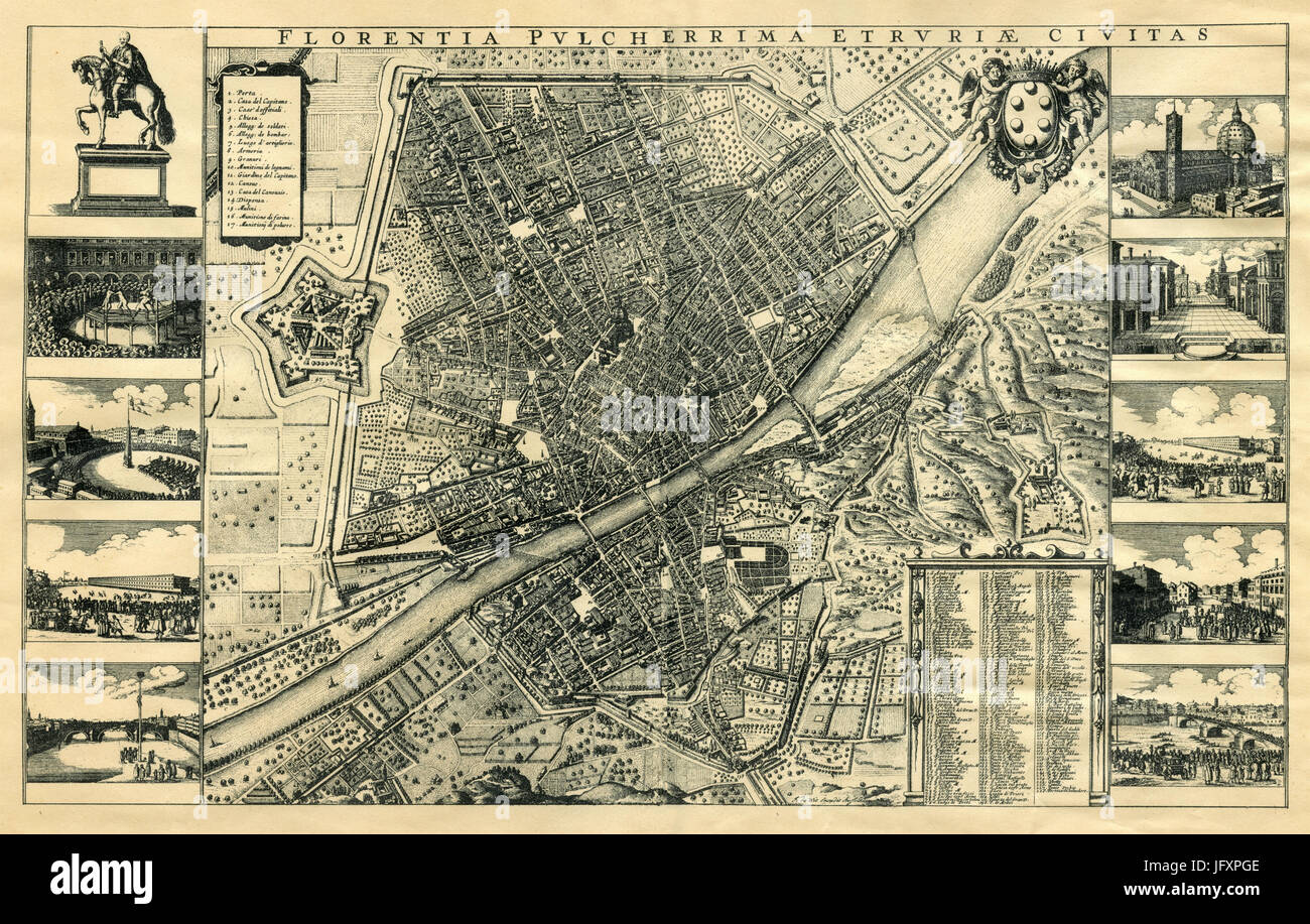 Ancienne carte de Florence, Italie Banque D'Images