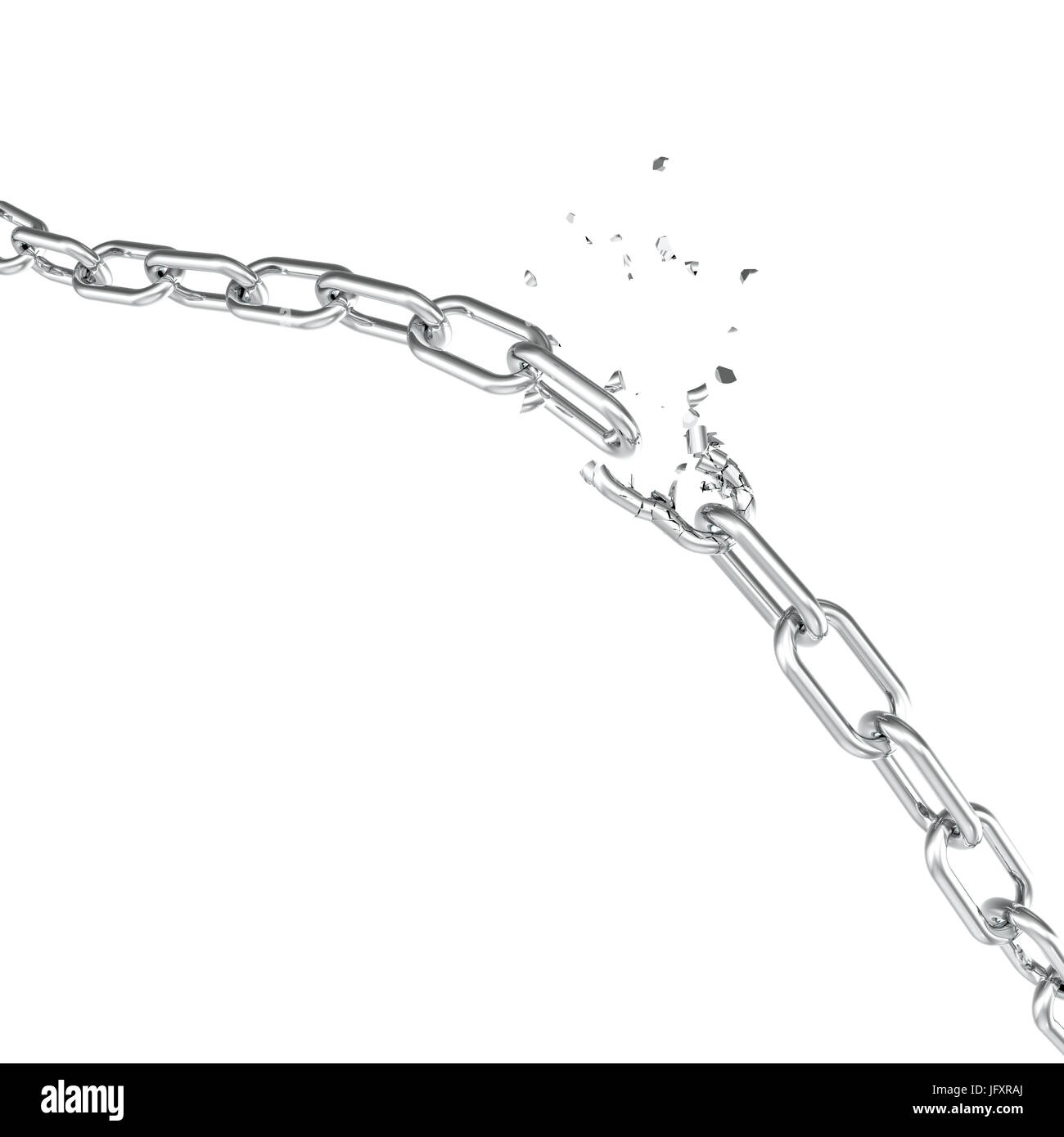Broken Steel, Casse de chaîne métallique liens liberté concept. Forte perturbation de l'acier, 3D illustration Banque D'Images