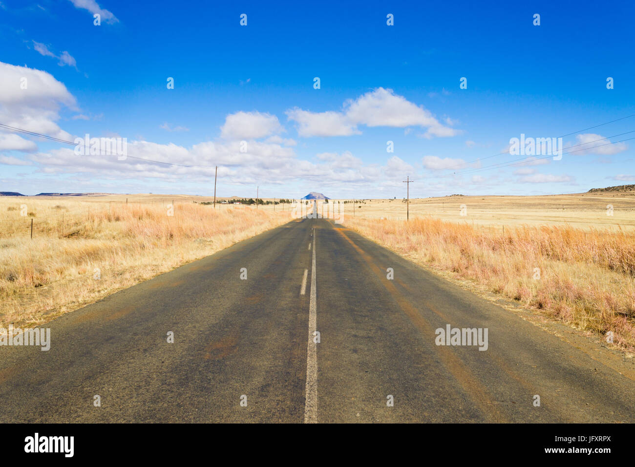 Route de perspective Etat libre d'Orange. Sur la route de Karoo, Afrique du Sud. Paysage africain. Arrière-plan de voyage Banque D'Images