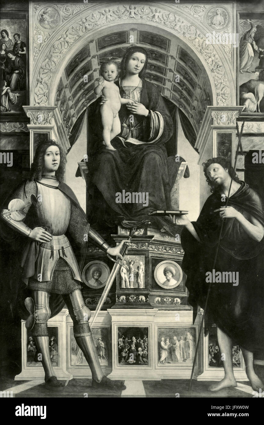 La Vierge et l'enfant avec les saints, la peinture de Lorenzo Costa, London, UK Banque D'Images