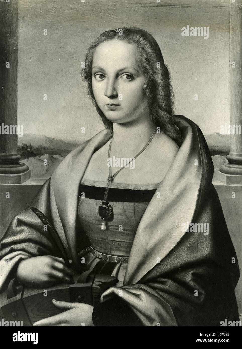 Jeune femme avec Unicorn, peinture de Raphaël, avant la restauration, Rome, Italie Banque D'Images