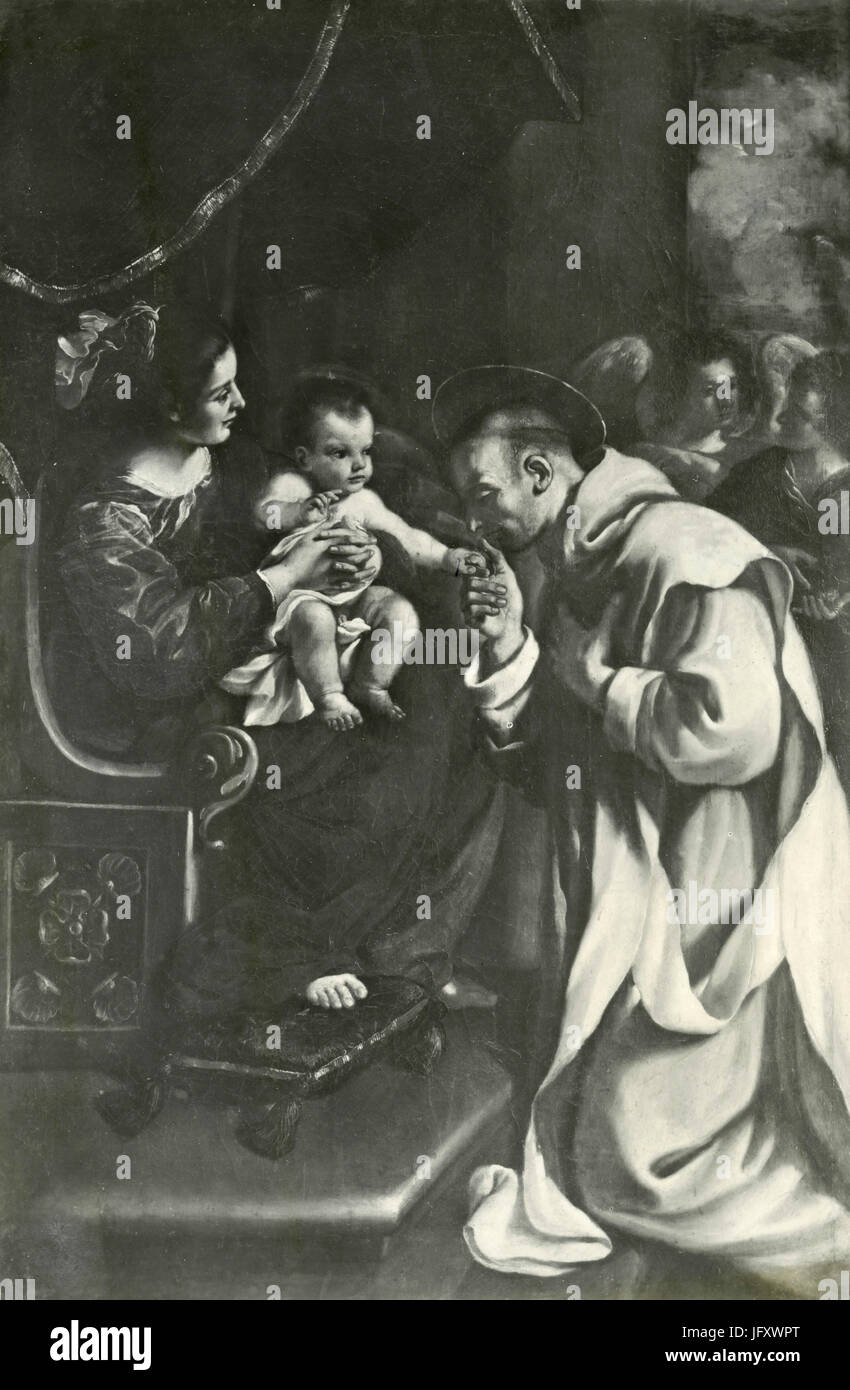 Saint Bruno et la Vierge avec l'enfant, peinture de Guercino, Ferrara, Italie Banque D'Images