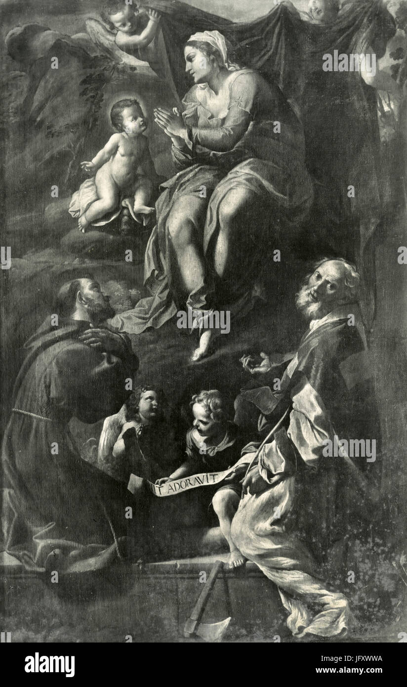 La Vierge et l'enfant avec les saints, la peinture par Lanfranco, Naples, Italie Banque D'Images
