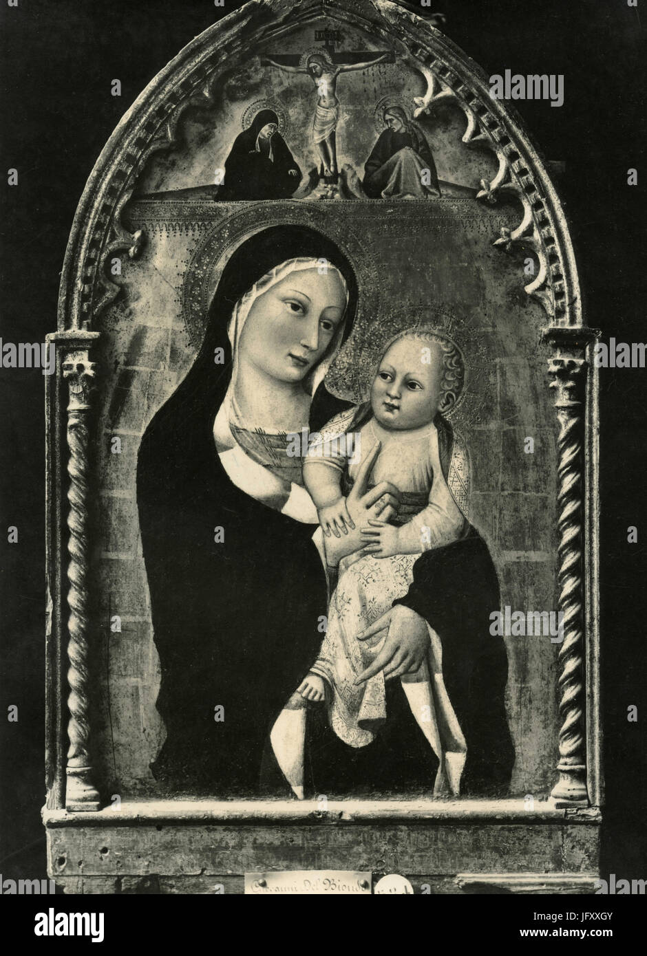 La Vierge et l'enfant avec la crucifixion, Giovanni del Biondo, Sienne, Italie Banque D'Images