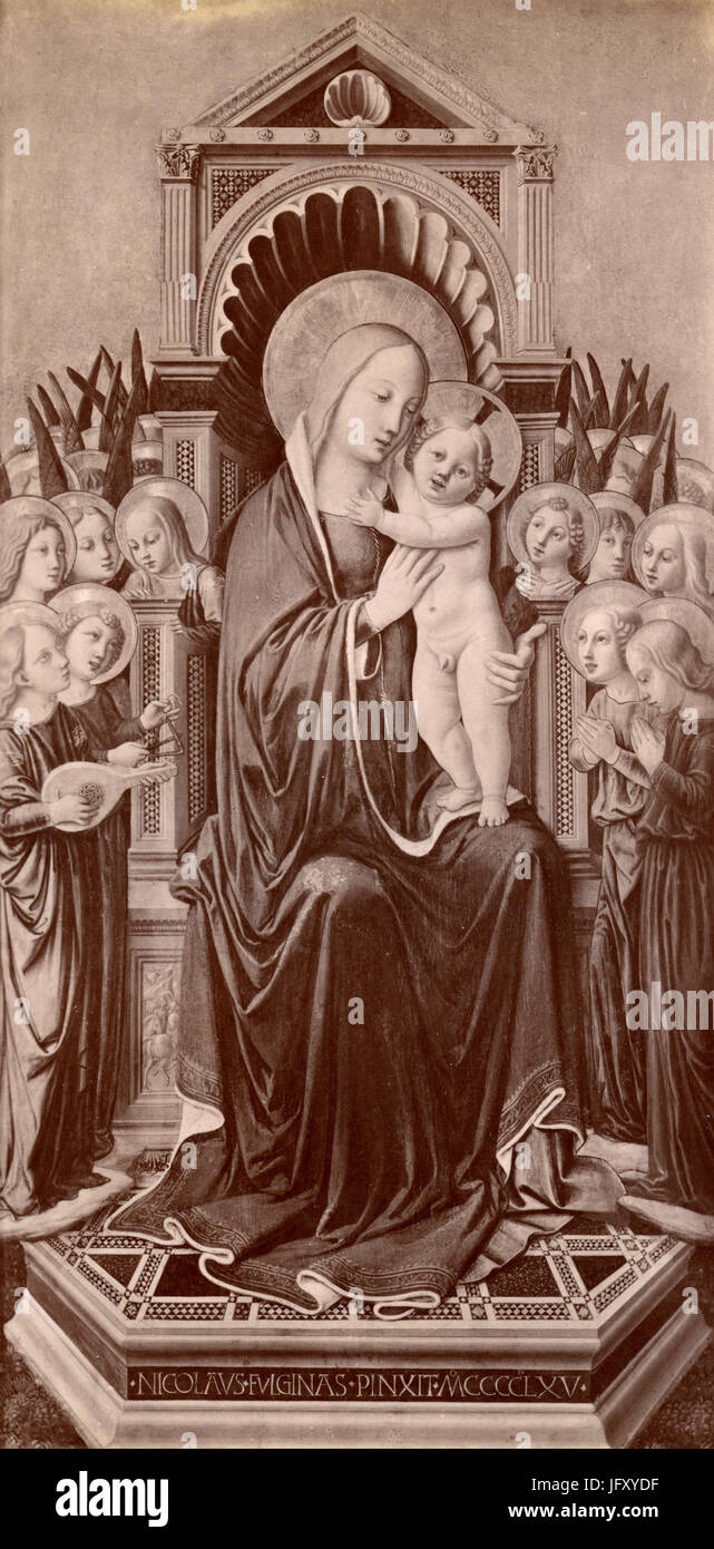 Intronisé vierge à l'enfant, les anges et les Saints, la peinture de Niccolò da Foligno, Milan, Italie Banque D'Images