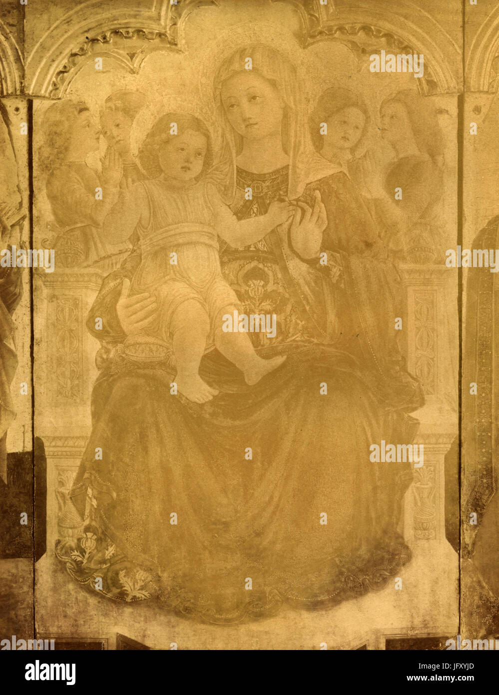 La Vierge et l'enfant avec des anges, peinture par Girolamo di Giovanni, Monte San Martino, Italie Banque D'Images