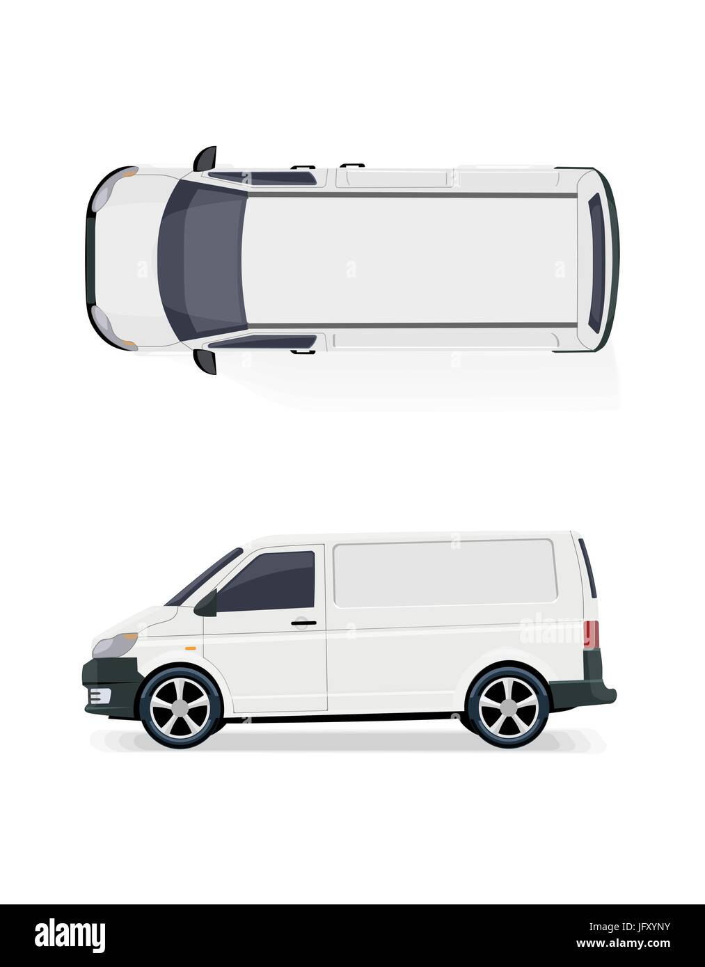 Le minibus du fret. Vue de côté et vue de dessus. Dimensions volumétriques sans grille et un dégradé. Isolé sur fond blanc. illustration. Illustration de Vecteur