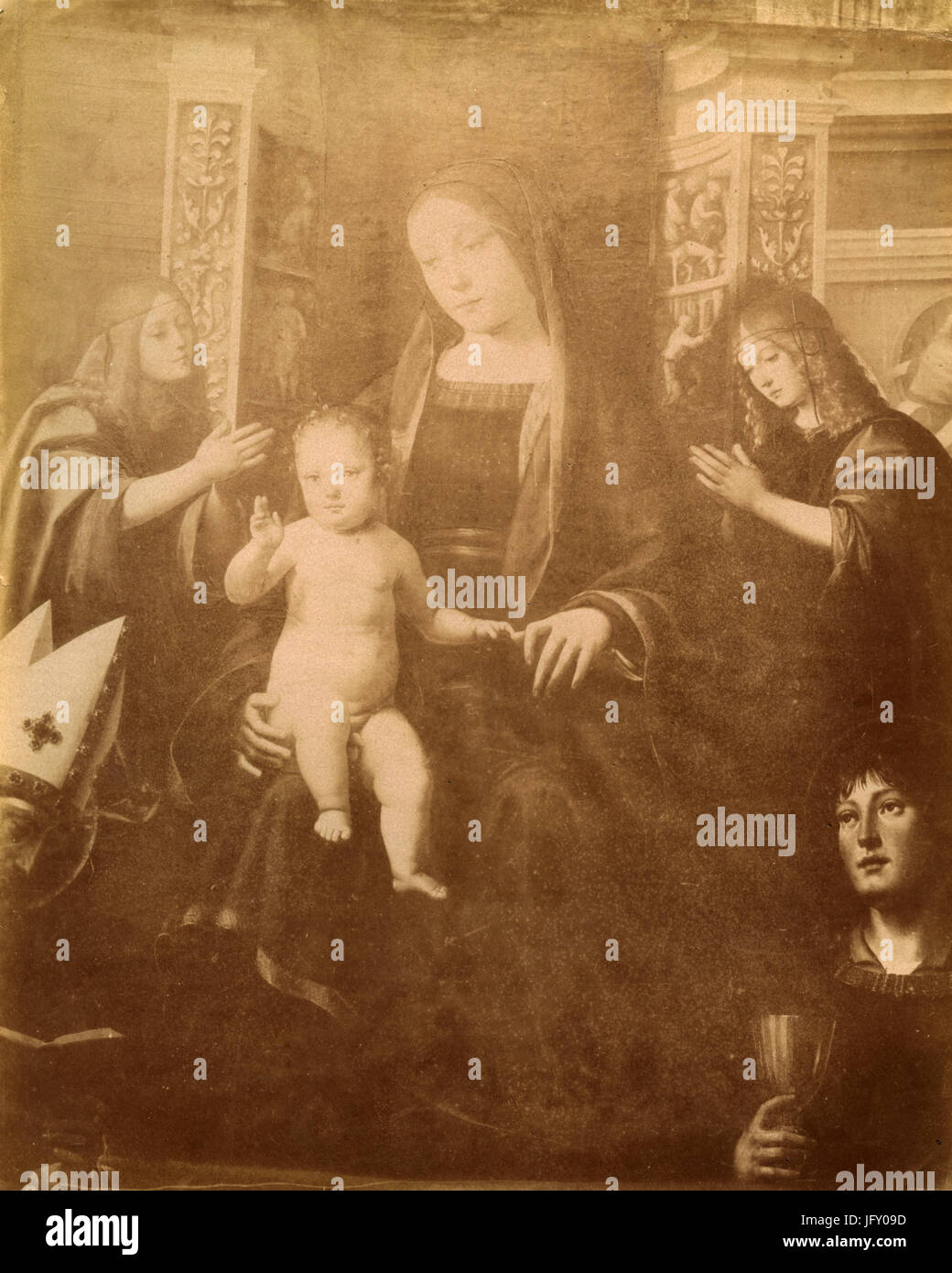 La Vierge et l'enfant avec les saints, la peinture non identifié, Italie Banque D'Images