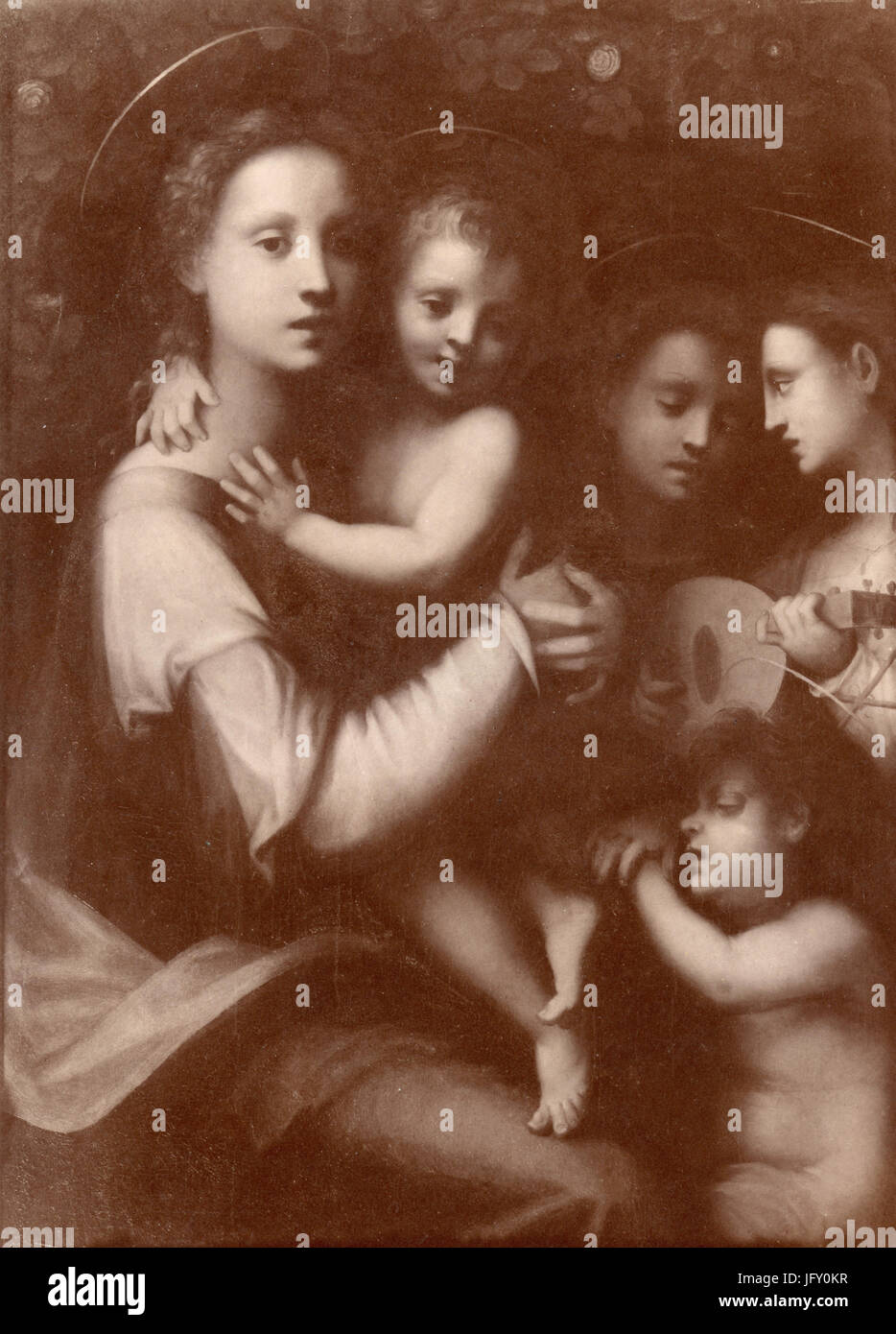 La Vierge et l'enfant avec les saints, la peinture de Domenico Puligo, Florence, Italie Banque D'Images