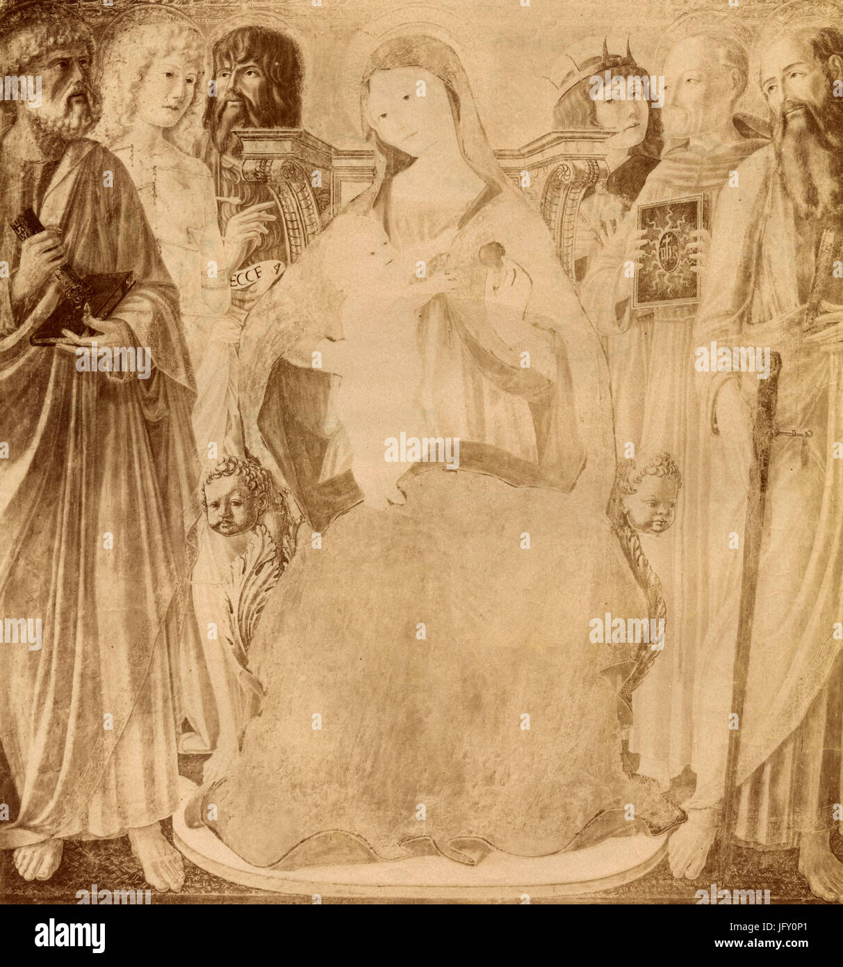 Intronisé vierge à l'enfant et saints, peinture de Neroccio di Bartolomeo Landi, Italie Banque D'Images