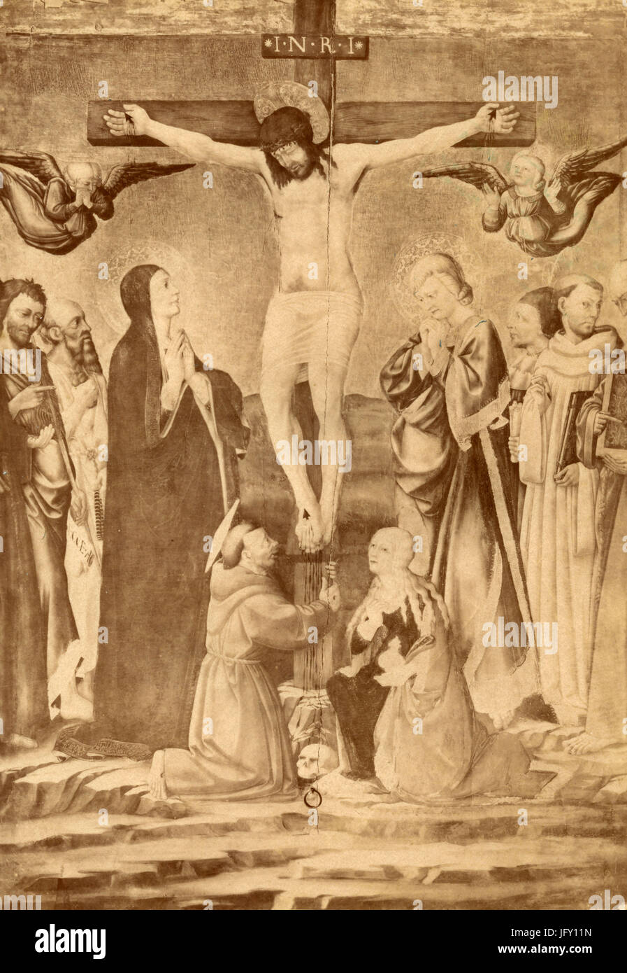 La Crucifixion avec Saints, peinture par Neri di Bicci, Florence, Italie Banque D'Images
