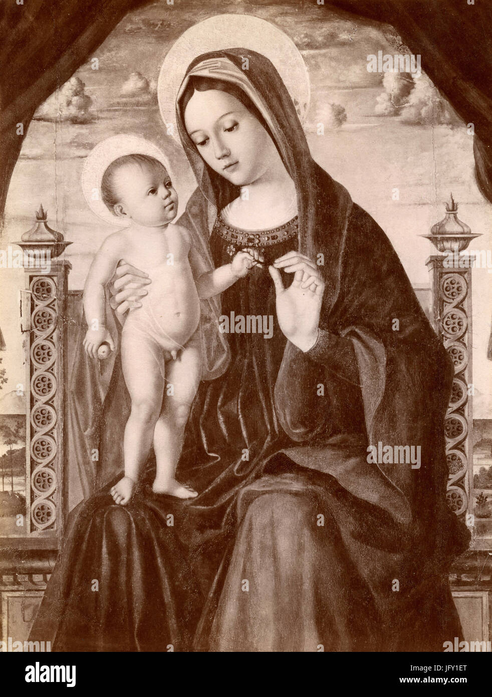 La Vierge à l'enfant, détail de la peinture par Antonello de Saliba, Catane, Italie Banque D'Images
