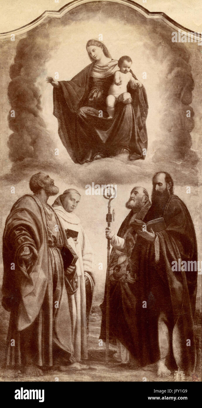 La Vierge et l'enfant avec les Saints, peinture de Savoldo, Vérone, Italie Banque D'Images