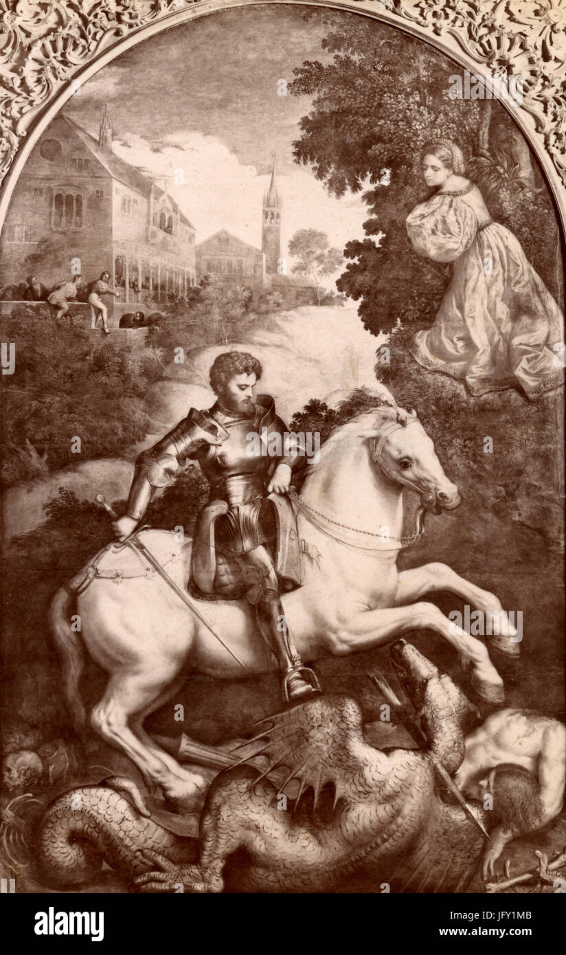 Saint Georges et le Dragon, peinture de Paris Bordone, Cité du Vatican Banque D'Images
