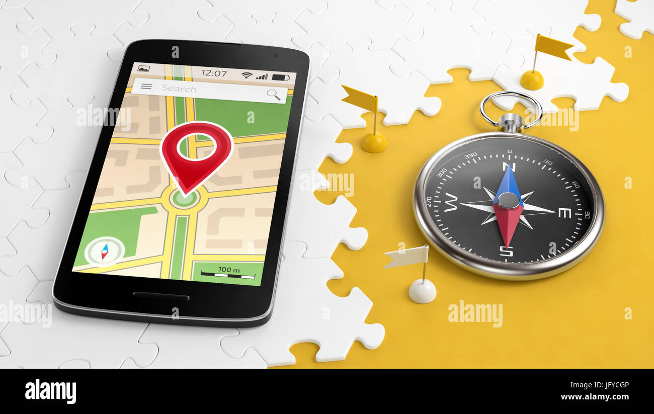 Destination pour un voyage via une application mobile Banque D'Images