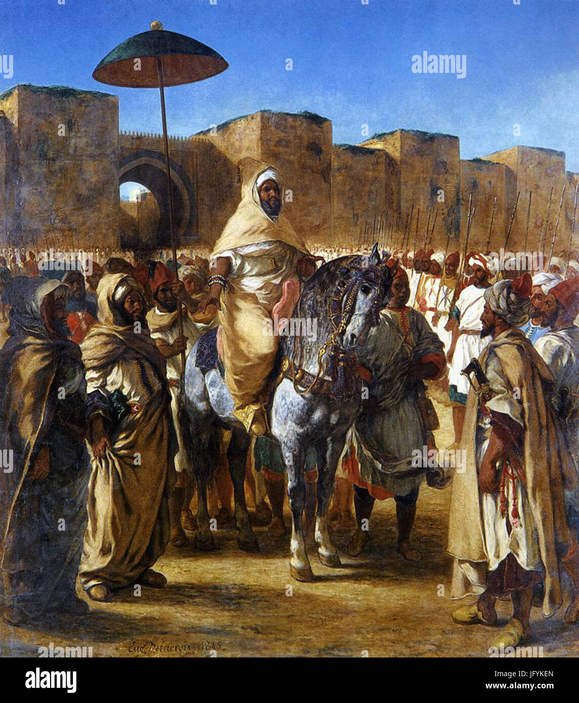 Ferdinand-Victor-Eugène Delacroix - Moulay Abd-er-Rahman, sultan du Maroc, sortant de son palais de Meknès, entouré de sa garde et de ses principaux officiers. - Musée des Augustins - 2004 199 Banque D'Images