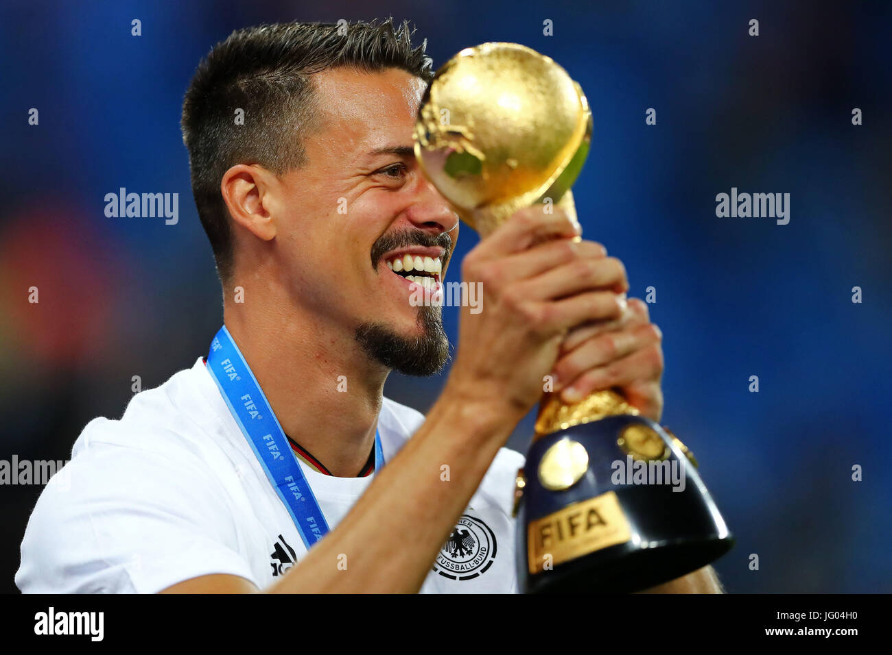 Saint-pétersbourg, Russie. 2 juillet, 2017. Sandro Wagner, de l'Allemagne célèbre titre après match entre le Chili et l'Allemagne valide pour la finale de la Coupe des Confédérations 2017 ce dimanche (02), tenue à l'Krestovsky (stade Zenit Arena) à Saint-Pétersbourg, en Russie. (Photo : Andrey Heuler/DiaEsportivo/Fotoarena) Banque D'Images