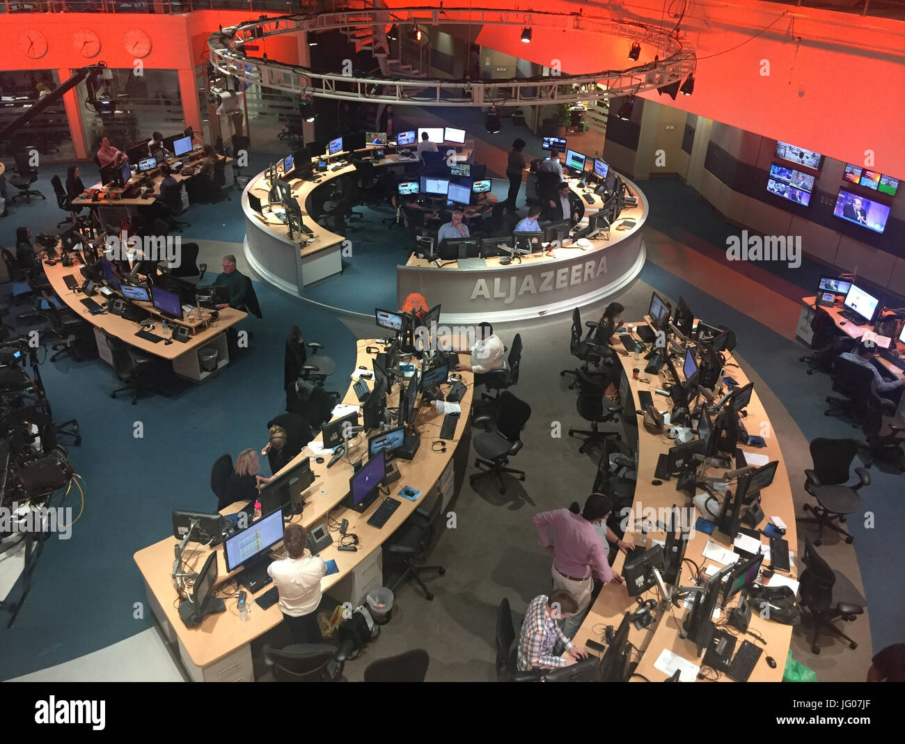 Photo de la salle de presse de la station news Aljazeera dans la capitale du Qatar, Doha, prises le 21 juin 2017. Photo : Jan Kuhlmann/dpa | conditions dans le monde entier Banque D'Images