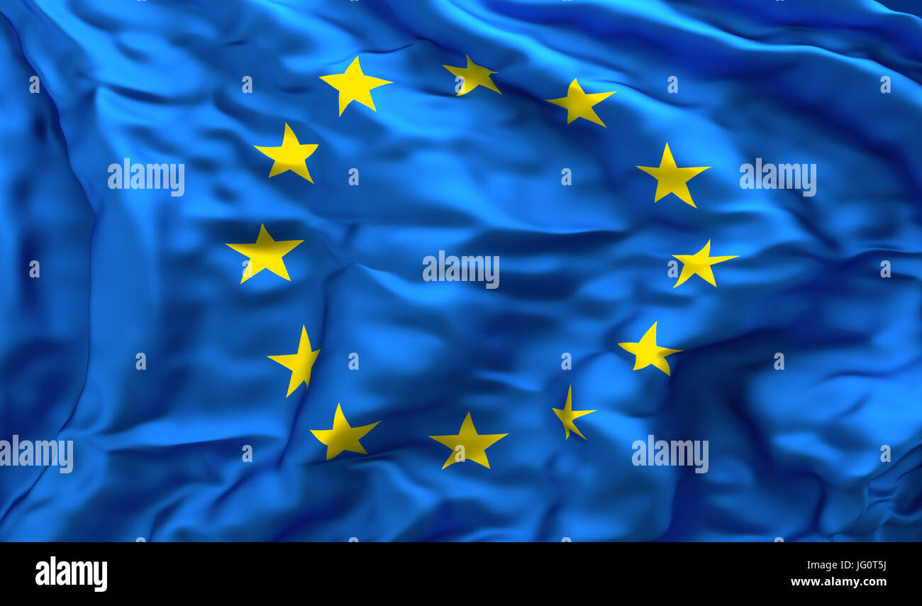 Fond plein cadre du drapeau européen dans le vent, face à la turbulence Banque D'Images