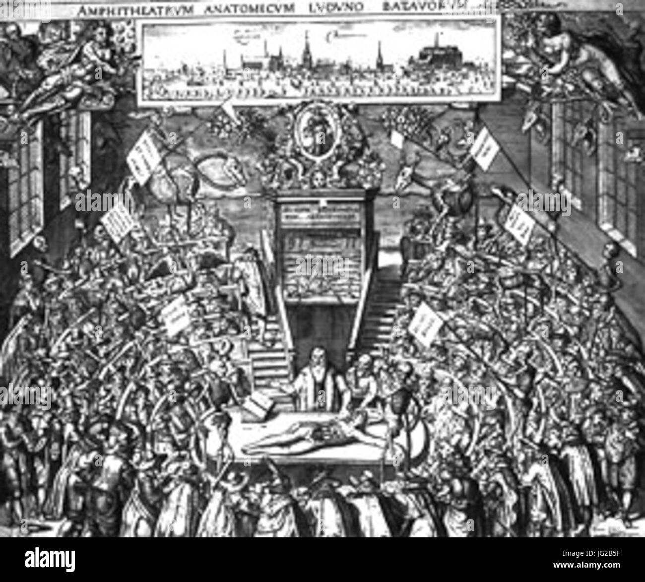 Gravure-théâtre-anatomique-Leyde Banque D'Images