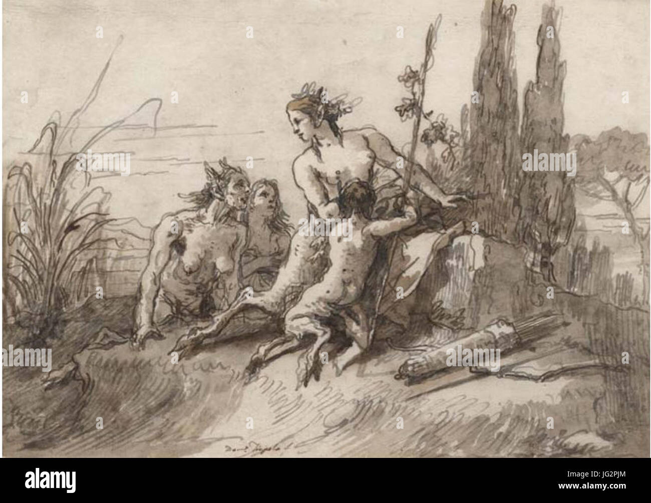 Giovanni Domenico Tiepolo (17 - Venise - 1804), de la famille des satyres dans un paysage. Plume et encre de chine, encre brune, lavis teinte, 195 x 6 mm Banque D'Images