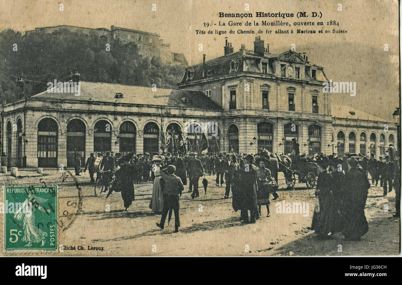 LEROUX MD 39 - Besançon HISTORIQUE - La gare de la Mouillère, ouverte en 1884. Tête de ligne du Chemin de fer allant à Morteau et en Suisse Banque D'Images