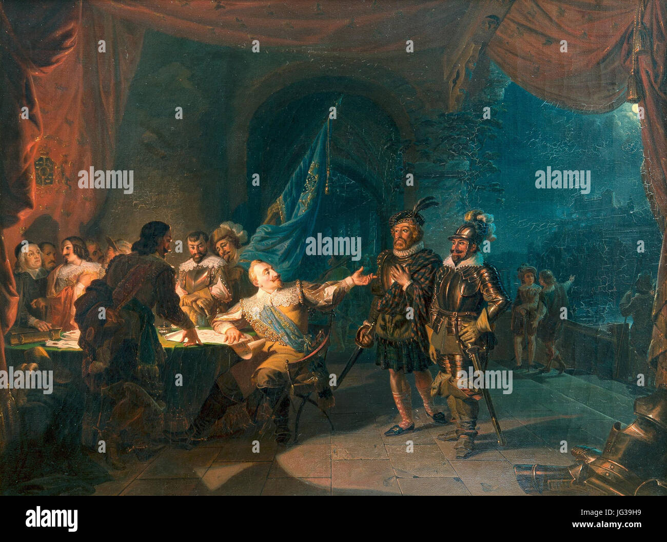 Gustave II Adolphe une guerre en négociation Würtzburg, donnant des commandes à Axel Lilje et Ramsay Banque D'Images