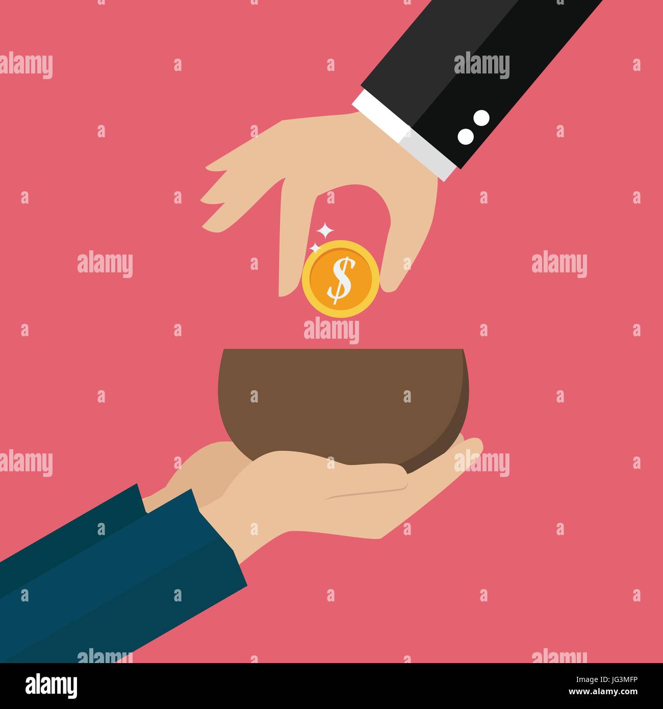 Part le fait de donner de l'argent à la main. mendiant Vector illustration Illustration de Vecteur