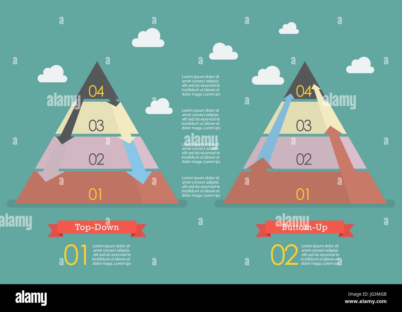 De haut en bas et de bas en haut la stratégie de l'entreprise pyramide infographie Illustration de Vecteur