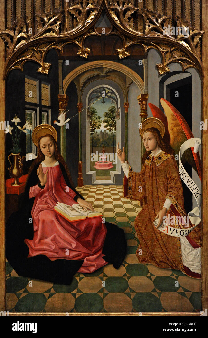 Maître de la Seu de Urgell (actif à Perpignan, dernier tiers du 15e siècle). Annonciation, ca.1495. De la chapelle de Nuestra Señora de Gracia, Puigcerda. Musée national d'Art de Catalogne. Barcelone. La Catalogne. L'Espagne. Banque D'Images