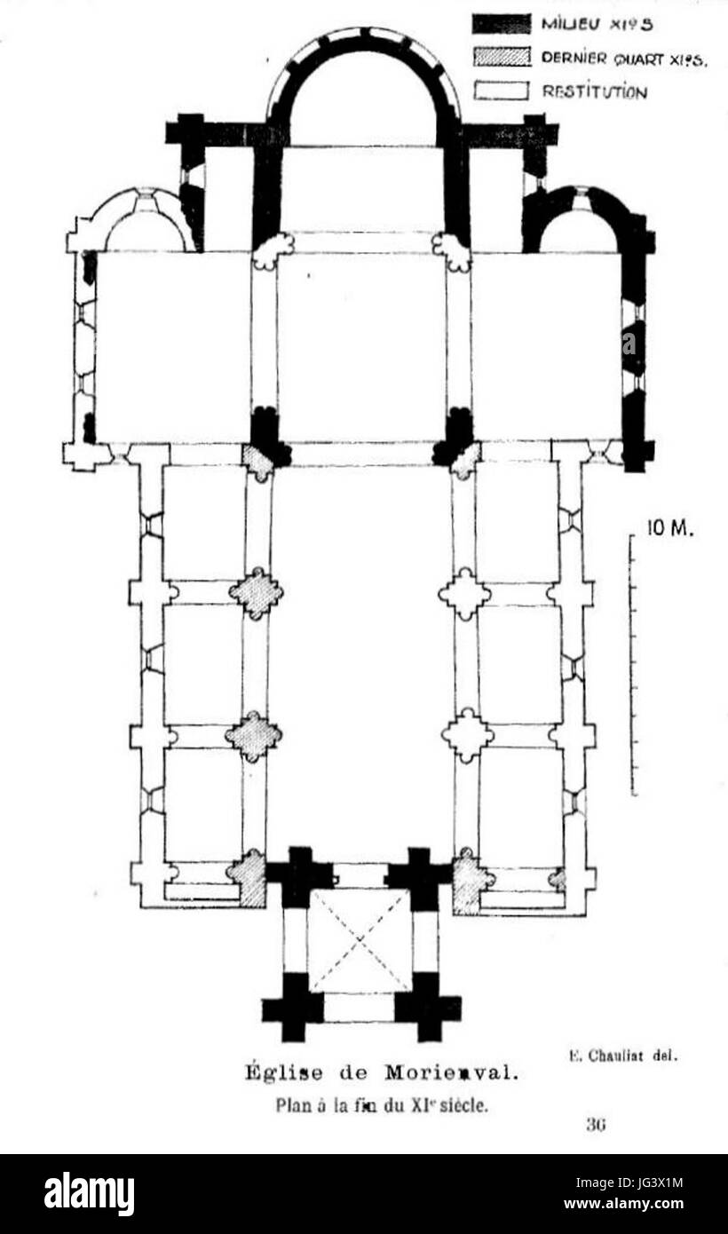 Morienval (60), abbatiale, plan à la fin du XIe siá3A8cle Banque D'Images