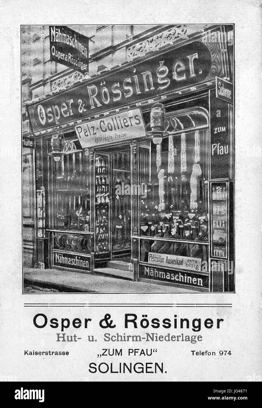 Osper & Rössinger, Hut- Schirm-Niederlage und zum Pfau, Solingen Banque D'Images